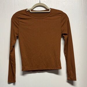 Brown Ribbed Long Sleeve Top XS